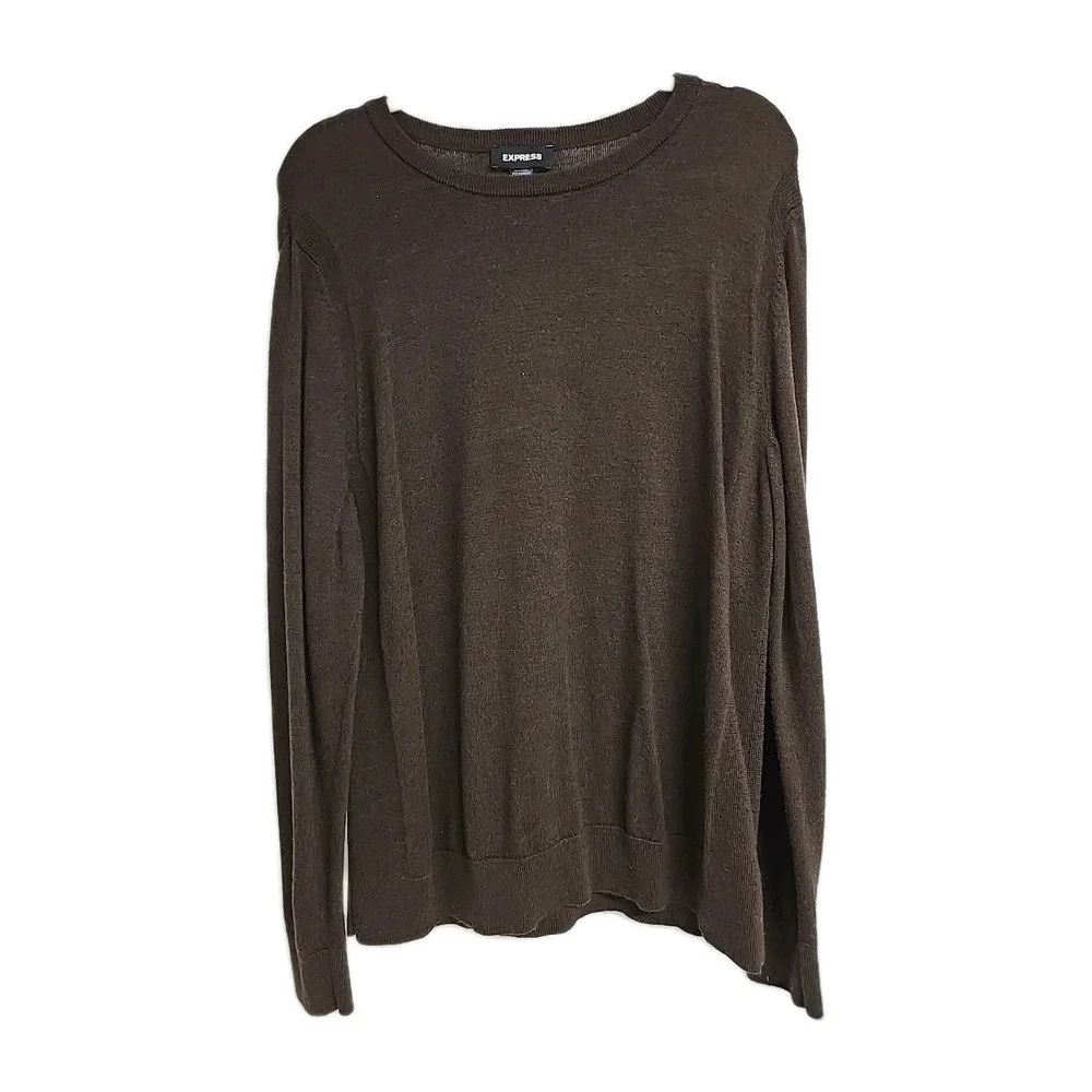 Express 100%‎ Merino Wool Crewneck Pullover Sweater Brown Men's Size XL